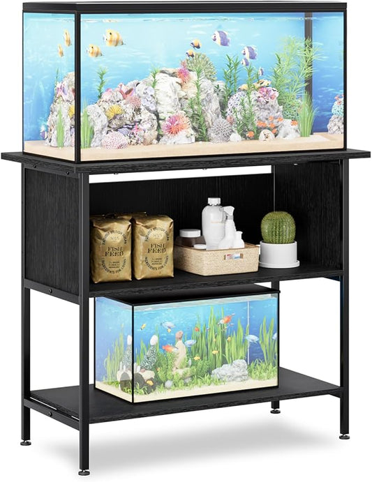APPLOYN 40-50 Gallon Fish Tank Stand, Aquarium Stand with 3-Tier Storage Shelf, Heavy Duty Metal Frame for Turtle Reptile Terrarium Tank Stand, for Living Room, Office, 36.6" L x 18.9" W x 31.5" H, Black