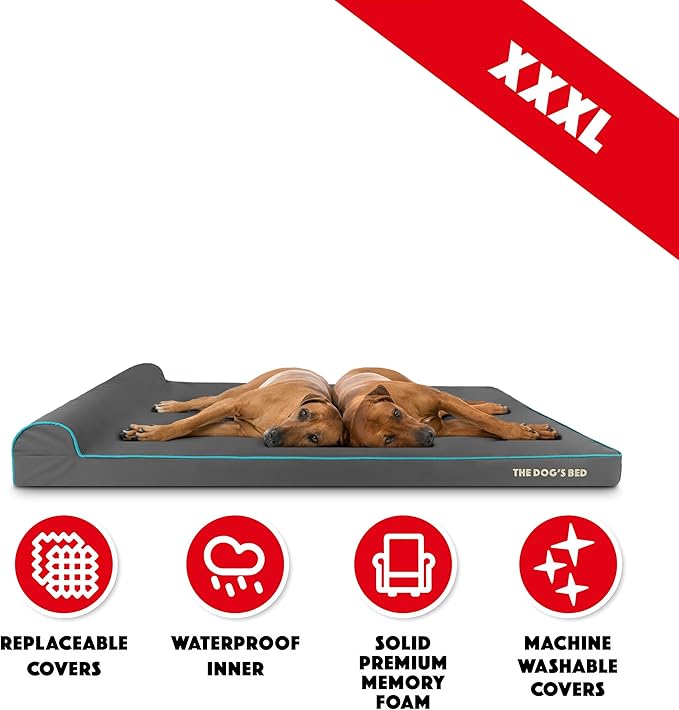 The Dog’s Bed Orthopedic Headrest Dog Bed XXXL Grey/Blue, Memory Foam, Pain Relief for Arthritis, Hip & Elbow Dysplasia, Post Surgery, Lameness, Waterproof Washable Cover