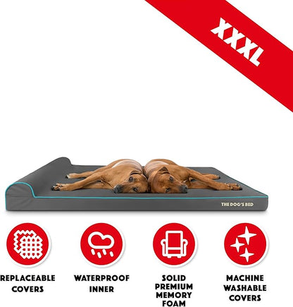 The Dog’s Bed Orthopedic Headrest Dog Bed XXXL Grey/Blue, Memory Foam, Pain Relief for Arthritis, Hip & Elbow Dysplasia, Post Surgery, Lameness, Waterproof Washable Cover