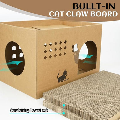 Cat Cardboard House with 2 PCS Scratching Pads，Large Cat Scratcher Bed Cat Scratchers Lounge for Indoor Cats with Corrugated Board Detachable Cat Scratcher Box for Cats.(Cactus) 1