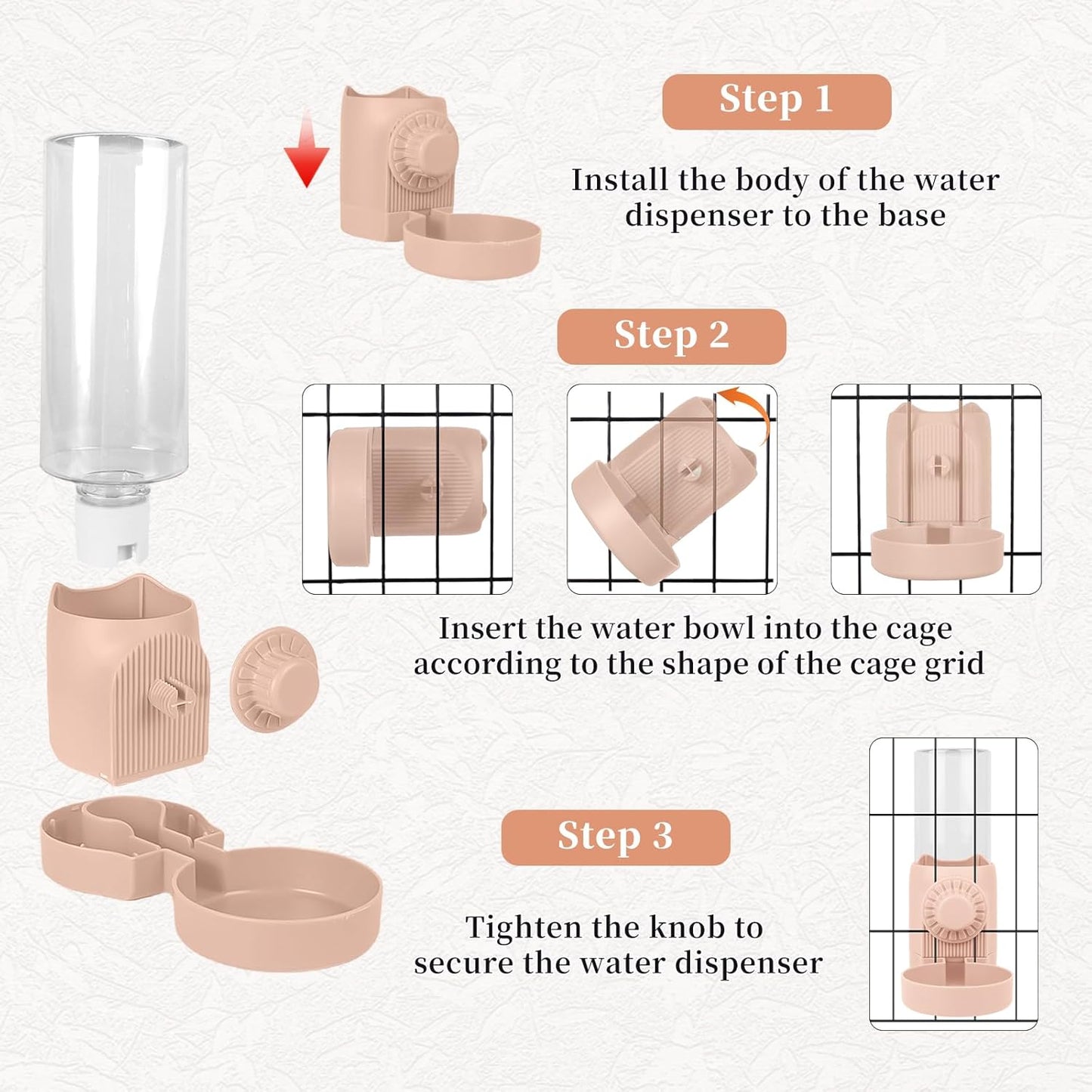 Hanging Automatic Rabbit Water Bottle, Guinea Pig Water Bottle No Drip, Gravity Cage Water Dispenser for Bunny Ferret Waterer Small Animals (Pink)