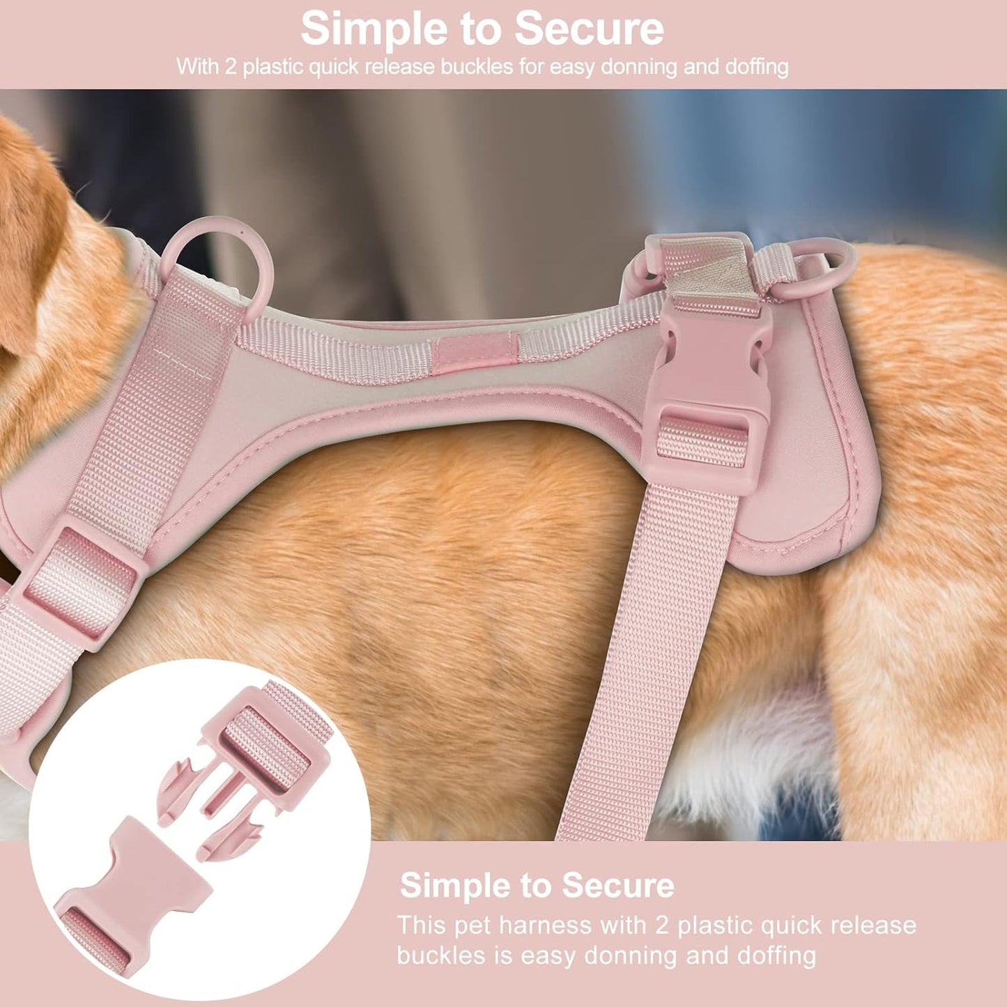 Wisedog No Pull Lightweight Dog Vest Harness with Soft and Comfortable Cushion, Breathable Mesh, for Small Medium Large Dogs Walking (L(Neck: 16.15"-20.86";Chest: 24.02"-38.19"), Gossamer Pink)