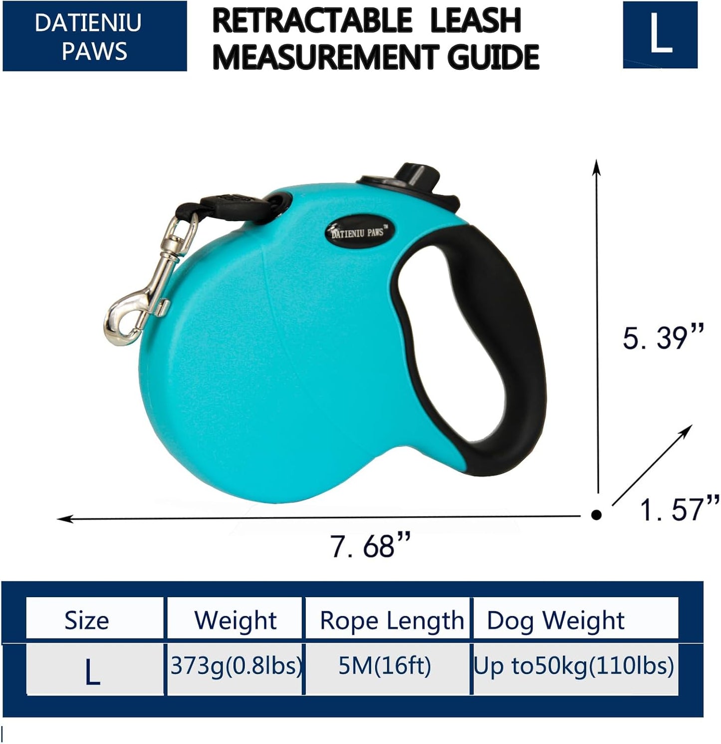 Retractable Dog Leash Hands-Free Adjustable Length 16ft with Safety Lock Durable Nylon Belt for Small Medium Large Dogs Easy Walk Training Portable Dog Leash Blue L