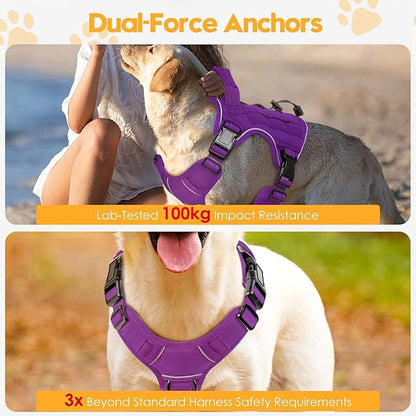 Heavy-Duty Tactical Dog Harness for Large Dogs, No Pull Adjustable Reflective Pet Vest with Molle System, K9 Military-Grade Control for Service Training, Outdoor & 10+ Breeds, Purple, Small