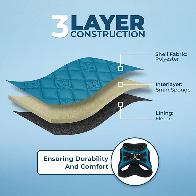 Best Pet Supplies - All Weather Mesh / Plush, Reflective, No Pull Harness for Small, Medium Dogs, Cats - Secure with Hook & Loop Fastener, Buckle, Double D-Rings - Turquoise Plush, M