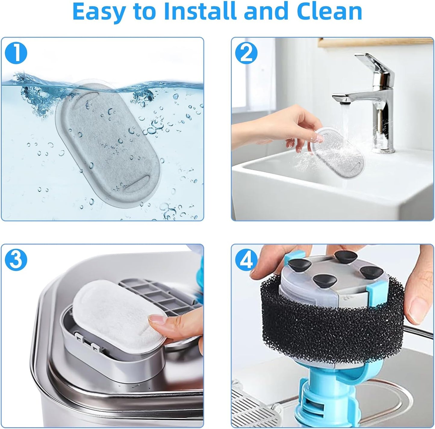 40 Pack Cat Water Fountain Filters-Cat Fountain Replacement Filters for Stainless Steel 108/3.2L& 67oz/2L Adjustable Water Flow Pet Water Fountain(20 Pack Pet Water Filter Refills+20 Pack Sponges)