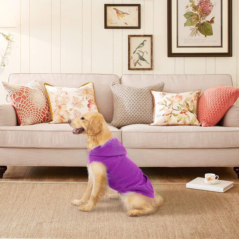 EXPAWLORER Dog Hoodie Fleece Sweater Vest, Hooded Dog Sweatshirt Fall Winter Pet Clothes with Leash Hole, Sleeveless Warm Cozy Puppy Clothing for Cat Small Medium Large Dogs Girl Boy, Purple XXL