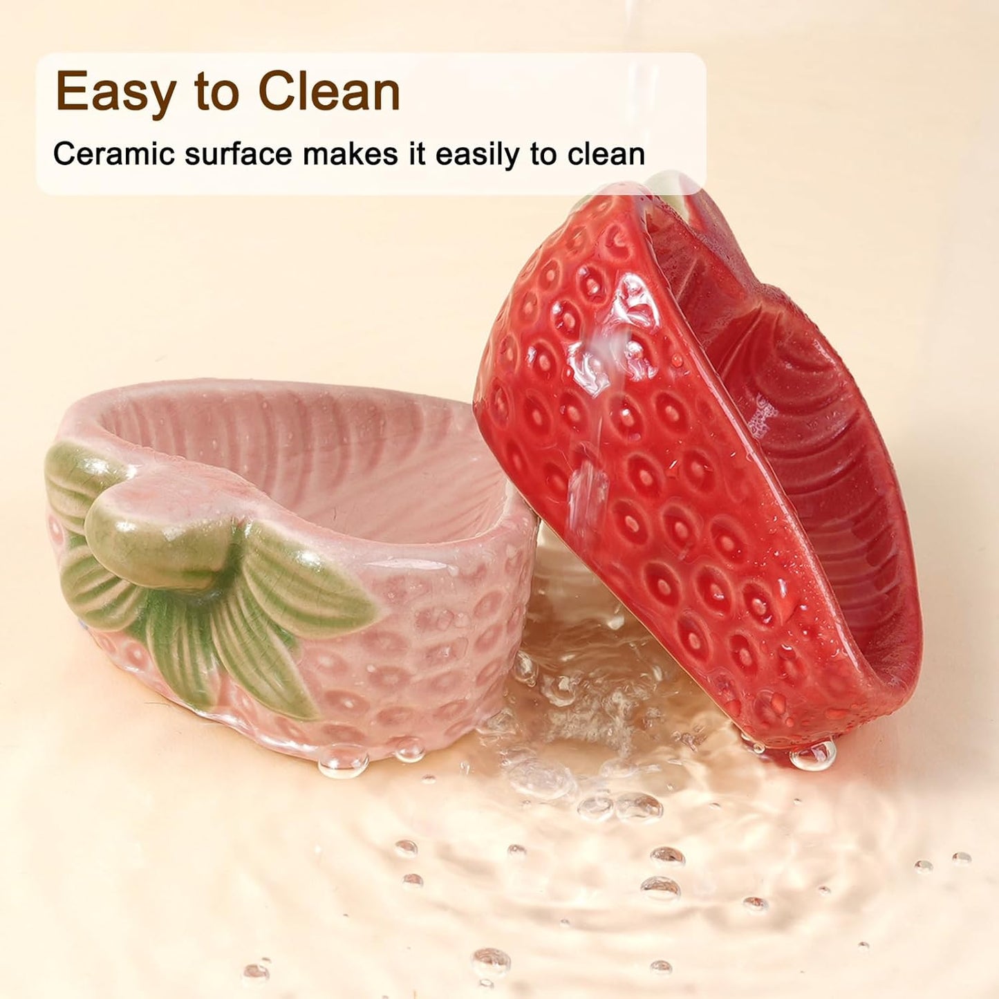 Hamtser Food Bowl,2 Packs Strawberry Hamster Bowls,Ceramic Feeding Bowl,Food Dish for Small Animals Gerbil Dwarf Hamster Rat Mice Guinea Pig(Pink+Red)