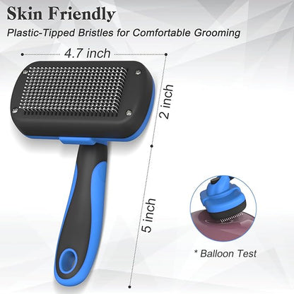 Self-Cleaning Brush for Pet Deshedding - Skin-Friendly Grooming Tool for Dogs and Cats, Blue