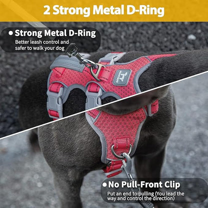 Huntboo No Escape Dog Harness, Escape Proof Harness, Fully Reflective Harness with Padded Handle, Breathable, Durable, Adjustable Vest for Small Dogs Walking,Training,and Running Gear(Red,S)