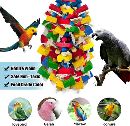 Parrot Toys for Large Birds, Multicolored Wooden Blocks Bird Chewing Toy Parrot Cage Bite Toy for Macaws Cokatoos African Grey and Large Medium Parrot Birds (Block)