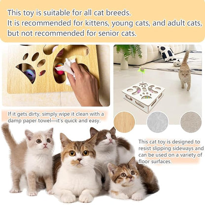 Interactive Wooden Cat Puzzle Toy Box Indoor Hunting Play Toy to Stimulate Your Cat’s Energy and Instincts (White)