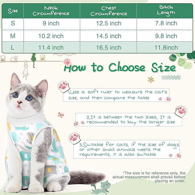 Nuanchu 3 Pieces Cat Recovery Suit Kitten Recovery Suit E-Collar Alternative for Cats and Dogs Abdominal Skin Anti Licking Pajama Clothes Sets(Large,Cute Style,Colorful)