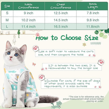 Nuanchu 3 Pieces Cat Recovery Suit Kitten Recovery Suit E-Collar Alternative for Cats and Dogs Abdominal Skin Anti Licking Pajama Clothes Sets(Large,Cute Style,Colorful)
