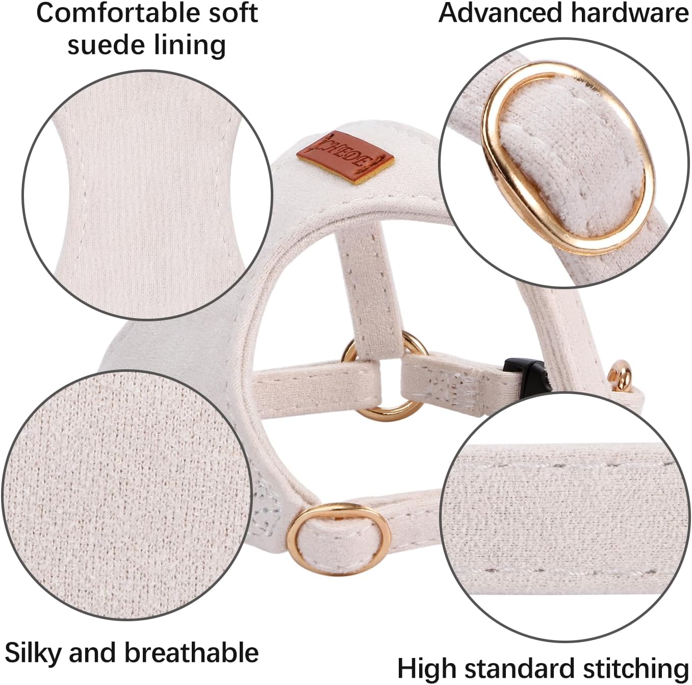 No Pull Dog Harness- Lightweight, Soft, Adjustable Small Harness Collar and Leash Set, Suitable for Cats Puppy Small and Medium-Sized Dog Outdoor Training and Running (Beige, XXS)