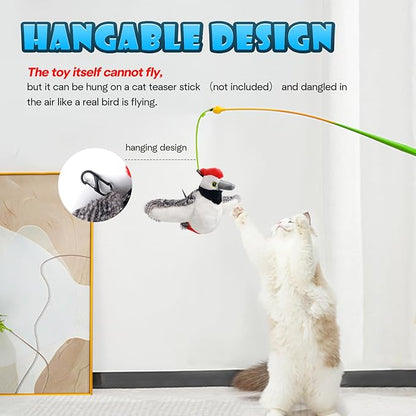 Cat Toys, Flapping Wings Woodpecker, No Flying, Chirping Bird Interactive Catnip Toy for Kitten or Small Dogs, Touch Activated, Rechargeable
