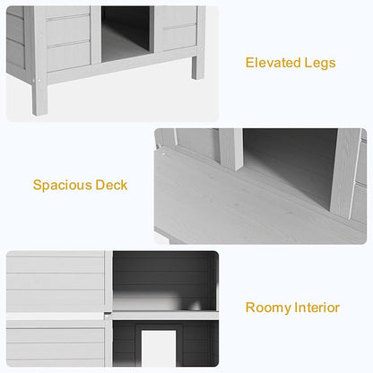 Outdoor Cat House Wooden Shelter: Large Weatherproof Pet Enclosure for Indoor or Feral Cats, 2-Tier Cat House for Outside Cats