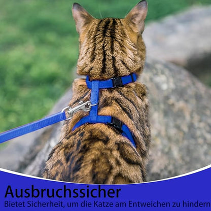 PUPTECK Adjustable Cat Harness and Leash Set Escape Proof Kitten Strap Collar for Walking Travel, Blue, M