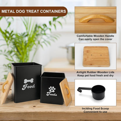 Dog Treat Container 2PCS, Dog Food Storage Container with Lids Airtight, Dog Treat Jars for Kitchen Counter-7+3Lbs, Small Dog Cookie Jar for Storage, Pet Treat Container (Upgraded) Black