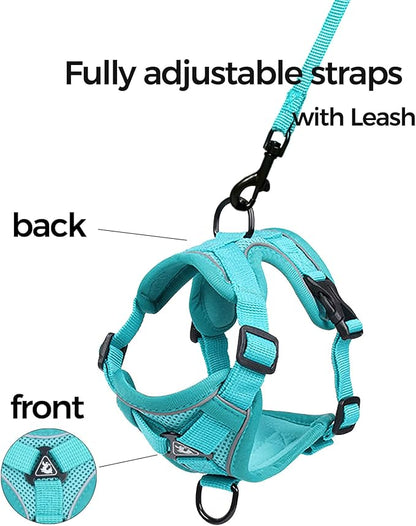 Cat Harness and Leash Set Escape Proof Tactical Extra Large Kitten Harness Emotional Support Cat Vest, Turquoise, XL