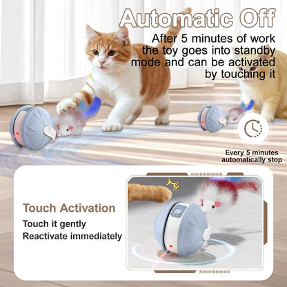 Interactive Cat Toy Ball - 2-in-1 Indoor Cat Toy with Feather Attachment and Laser Interactive Cats Balls, Moving Electric Rolling Ball Toys Designed for Bored Kittens and Adult Cats