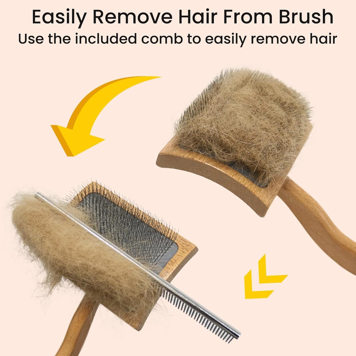 Dog Slicker Brush for Shedding,Dog Brush for Long Haired Dogs & Remove Tangles & Mats,Ergonomic Handle Grooming Like Professional,Beech Wood,M