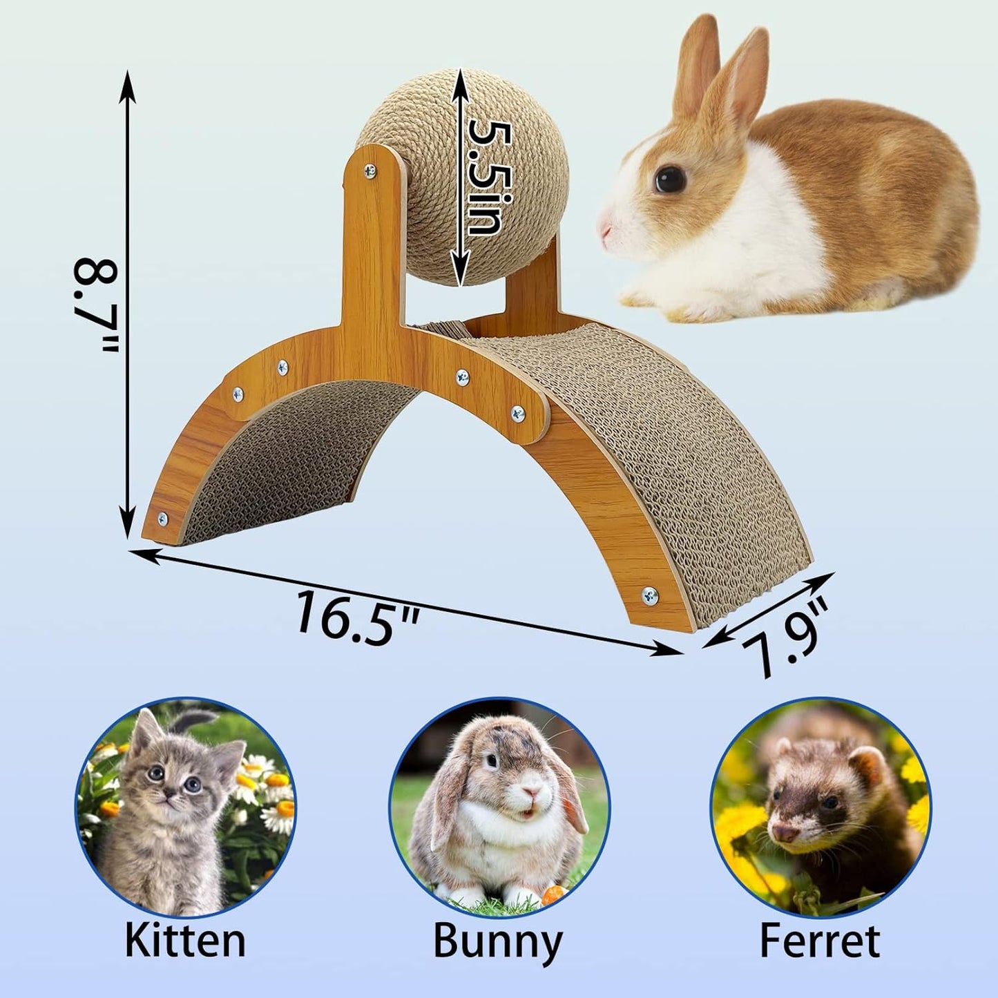 Fhiny Rabbit Scratch Toy, Natural Sisal Rabbit Scratching Ball with Cardboard Pad 2-in-1 Bunny Claw Scratcher Interactive Toys Nail Scratching Post for Indoor Pets Kittens Ferrets Small Animals