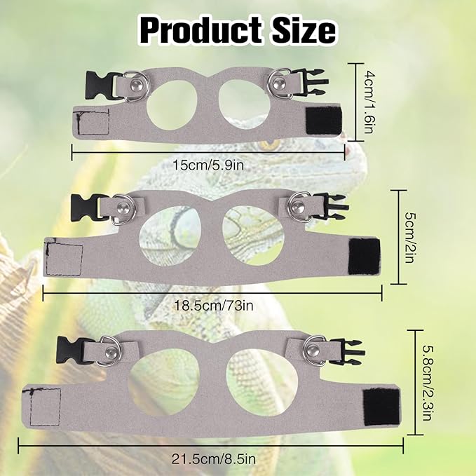 Bearded Dragon Harness Leash Set 3 Size Adjustable Lizards Training Walking Leather Vest Escape-Proof Traction Rope for Outdoor Small Reptiles Animal Squirrels (Grey)