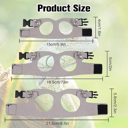 Bearded Dragon Harness Leash Set 3 Size Adjustable Lizards Training Walking Leather Vest Escape-Proof Traction Rope for Outdoor Small Reptiles Animal Squirrels (Grey)