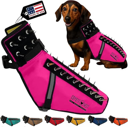 CoyoteVest Dog Harness Protection Vest, Reflective Dog Accessories with Spikes to Shield Your Pet from Raptor and Animal Attacks, Proudly Made in America (Small, Pink)
