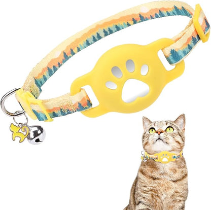 Airtag Cat Collar Breakaway, Cute GPS Cat Tracker Collars with Air Tag Holder, Safety Cat Collars with Bell & Pendant for Girl Boy Cats, Blue