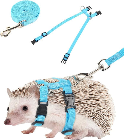 Adjustable Hedgehog Harness for Training Playing Traction Rope Small Animal Pet Outdoor Play (Blue, Small)