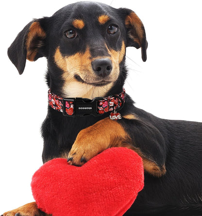 DOGWONG Valentine Dog Collar- Cute Red Heart Dog Collars Adjustable Durable Designer Valentine’s Day Dog Collar for Small Medium Large Dogs M