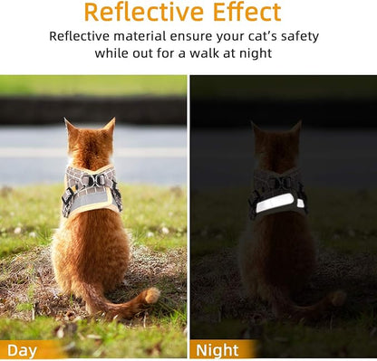 Khaki-Pattern, XS Cat & Dog Vest Harness - All-Weather Reflective Mesh Step-in Adjustable Harness for Walking