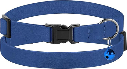 Breakaway Cat Collar Leather with Removable Bell - 13 Colors Available - Soft Adjustable Girl Boy Safety Lightweight Pet Kitten Collars Pink Brown Blue Green Red Orange Black (Blue)