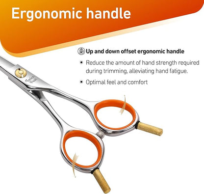 Fenice Peak 6'' Small Curved Scissors Lightweight Dog and Cat Grooming Scissors with Safety Round Tip JP440C Stainless Steel Sharp Blades for Body Facial Nose Ear and Paw Hair Easy Use