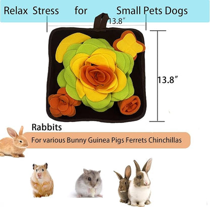 Rabbit Foraging Mat Snuffle Mat for Small Animals Bunny Puzzle Toys Pets Interactive Feeding Mat for Guinea Pigs Hedgehog Chinchilla Puppies (Orange)