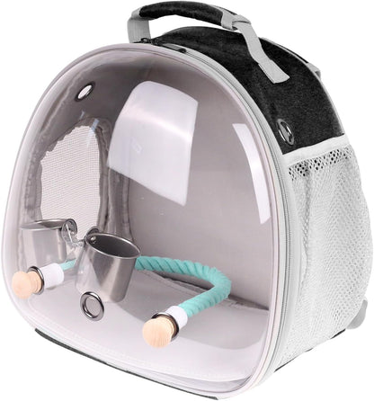 halinfer Small Bird Travel Backpack Carrier Cage with Cups, Backpack to Transport Backpack Carrier with Clamp Cups Stand Perch for Parakeet Cockatiel Budgies Vet Carry Book Bag Black