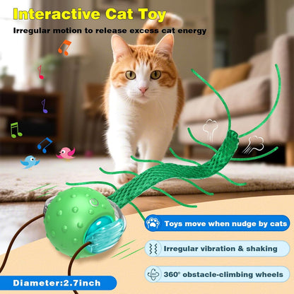 Interactive Cat Toys for Indoor Cats, Moving Cat Ball with Tail, Fast Rolling on Carpet, Chirping & Motion Activate Toy for Bored Indoor Adult Cats