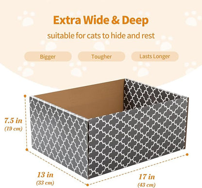 Larger Cat Scratcher Box, Heavy Duty Cat Bed with 3 Pack Refillable Double-Sided Cardboard Scratch Pad for Indoor Cats