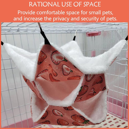 LEFTSTARER Triple-Layer Sugar Glider Hammock, Small Pet Cage Hammock, Sugar Glider Cage Accessories Hamster Bedding Small Animals Bed for Chinchilla Parrot Ferrets Rat Playing Sleeping (A. Strawberry)