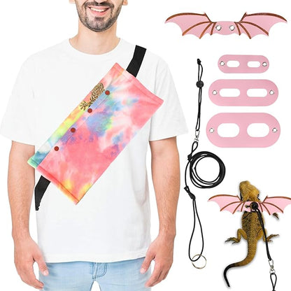 Esmorah Bearded Dragon Carrier and Leash Harness with Wings, Small Animal Sling Carrier and Reptile Carrier, Lizard Adjustable Harness and Sling Bag for Outdoor Travel Walking Rest