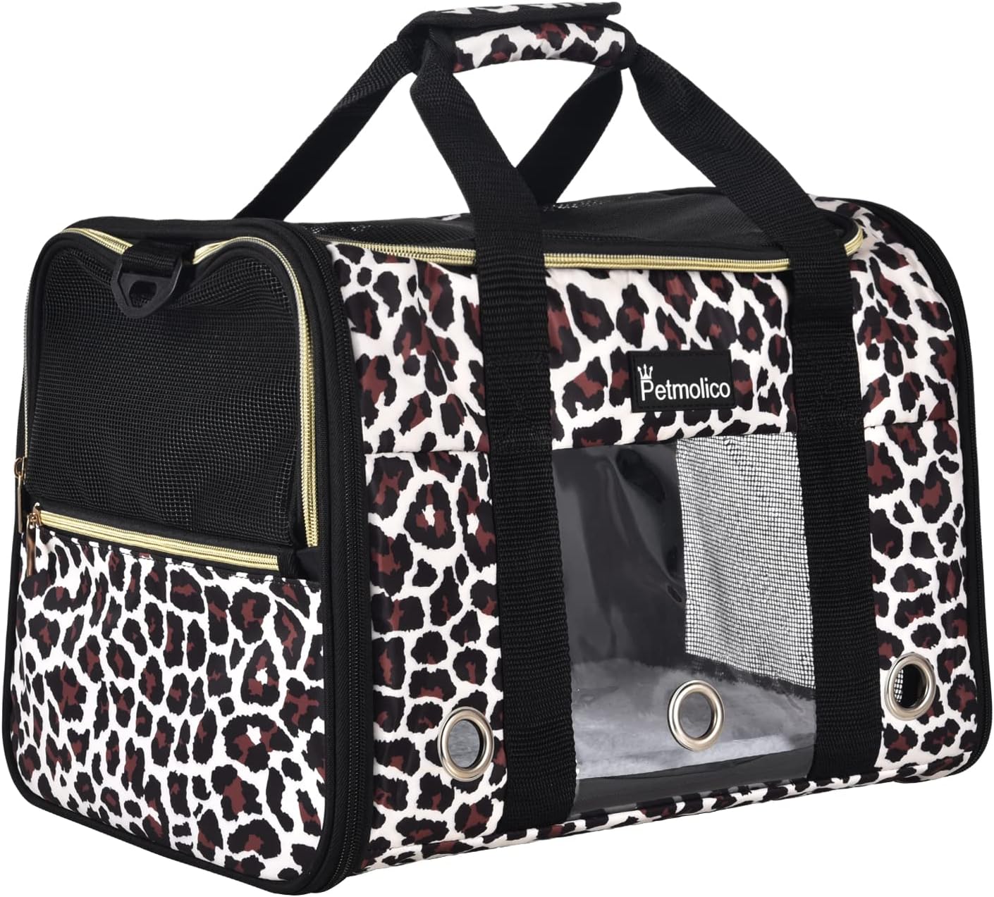 Petmolico Cat Carrier Soft-Sided Pet Bag for Small Medium Cats Puppies 16LBs - Airline Approved Pet Travel Carrier 3 Open Doors (Medium,Leopard)
