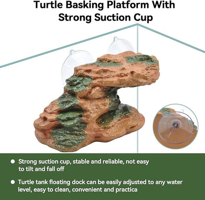 PINVNBY Turtle Docks for Basking,Resin Turtle Dock Platform with 2 Pcs Suction Cups,Floating Ramp Resting Area Habitat Aquarium Ornament Tortoise Climbing Accessories for Tortoises Frogs