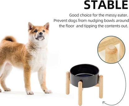 Ceramic 6.1inch Raised Dog Bowl with Stand for Small and Medium Dog Dish Pet Food and Water Bowl (Single Bowl with Stand - Starry Sky)