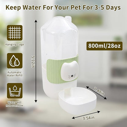 Rabbit Water Bottle, 800ml/28oz Hanging Automatic Water Dispenser for Cage, Ferret Bunny Guinea Pig Water Bowl,Suitable for Small Animal (Green, 800 ml/28 oz)