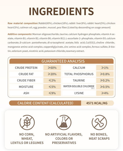 Freeze-Dried Cat Food, High Protein Healthy Freeze Dried Cat Treat & Topper (Rabbit Recipe - 0.7 Ounce)