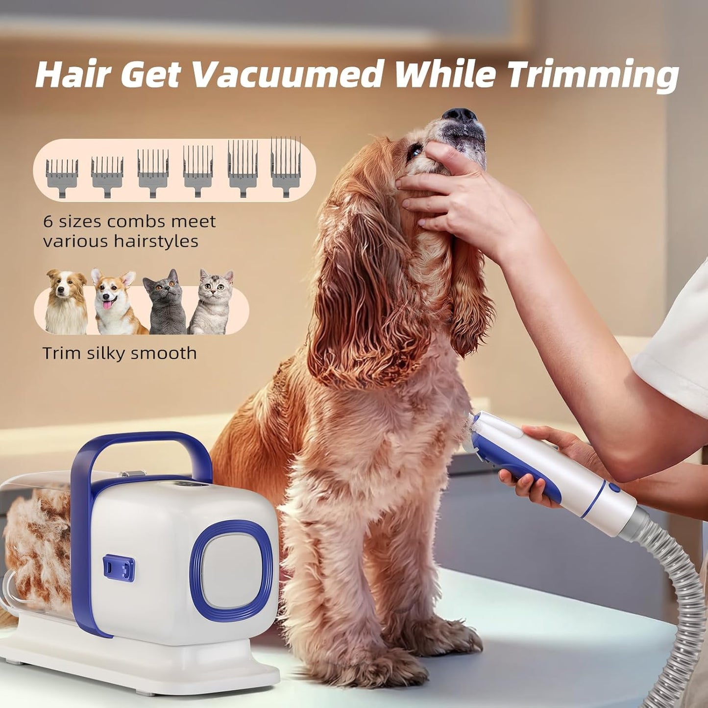 Dog Grooming Kit with Vacuum, All-in-One Pet Grooming Vacuum for Dogs and Cats, Low Noise Pet Hair Clipper & Shedding Brush, Dog Hair Remover, Cat Pet Groomer Set with Cleaning Brushes, White