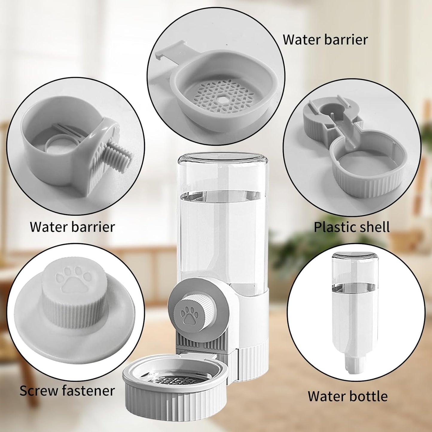 18OZ Rabbit Water Bottle, Pet Water Bottle for Cage Crate,Hanging Automatic Water Dispenser for Cage,Ferret Bunny Guinea Pig Water Bowl,Suitable for Small Animal (Grey, 18OZ)