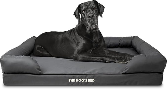 The Dog’s Bed, Dog Bed XXL Grey, Memory Foam, Pain Relief: Arthritis, Hip & Elbow Dysplasia, Post Surgery, Lameness, Supportive, Calming, Waterproof Washable Cover